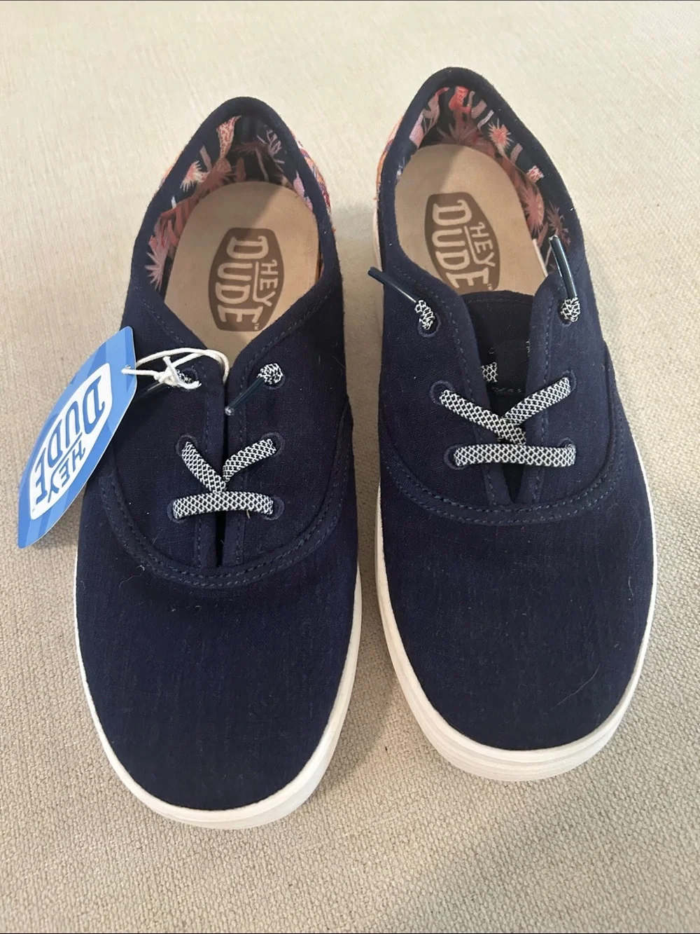 Hey Dude Conway Craft Linen Casual Sneakers from Finish Line, Navy, Size 7, NWT